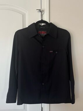 Women’s FUBU Black Button-Up Shirt with Red Logo